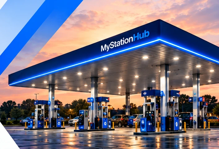 Gas station at dusk, illustrating station operations